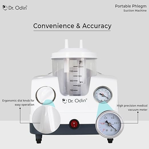 Dr. Odin OSU101 Portable Phlegm Suction Unit with Oil-free Lubrication Pump for Hospital, Dentist, Home, 1 Year Warranty | Made in India | White & Grey