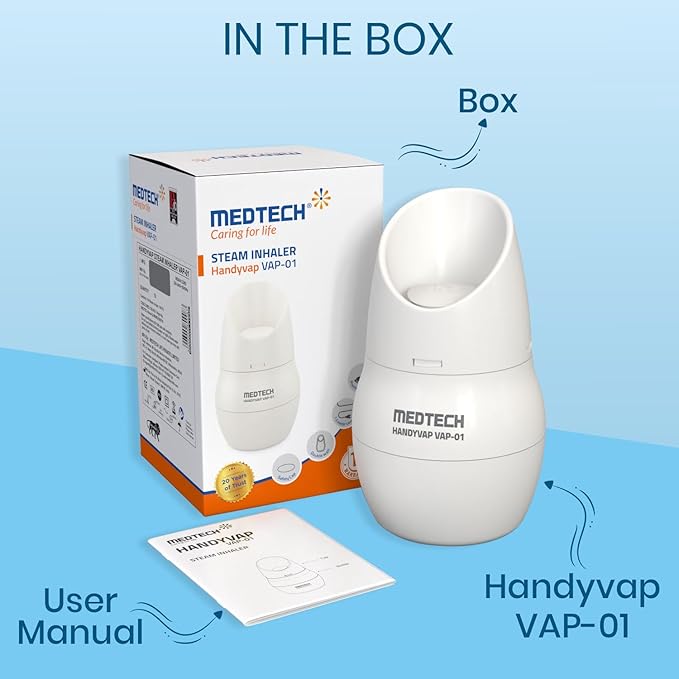 MEDTECH® Steam Inhaler VAP 01 Steam Vaporizer Machine, Facial Steamer, and Steam Inhaler for Cold, Cough & Sinus, Suitable for Men, Women & Kids