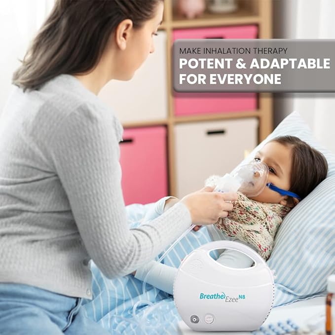 BPL Medical Technologies Breathe Ezee N8 Nebulizer Low Noise Compressor Nebuliser Machine Kit (White) 1 Year Warranty