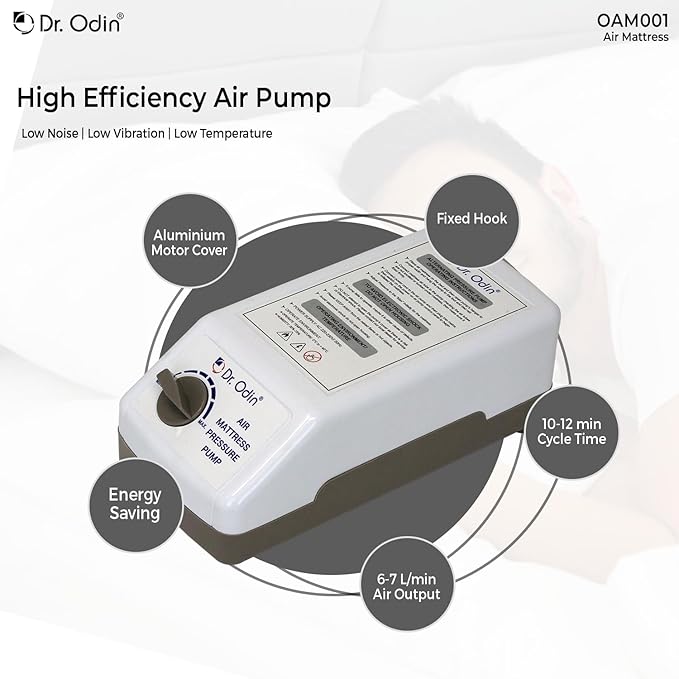 Dr. Odin OAM001 Anti-Decubitus Electric Portable Air Mattress | Back Support, Quick Inflation, Pressure Adjustment | Ideal for Bedridden Patients | 240x100x6