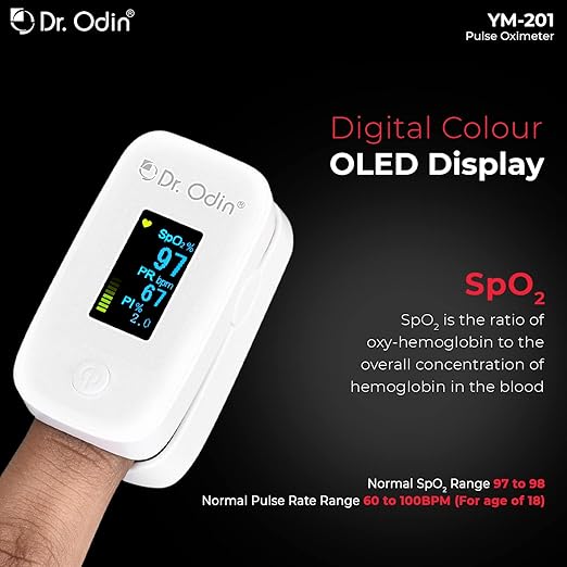 Dr. Odin YM-201 Fingertip Pulse Oximeter with LED Display and Auto Power Off, Perfusion Index and SpO2