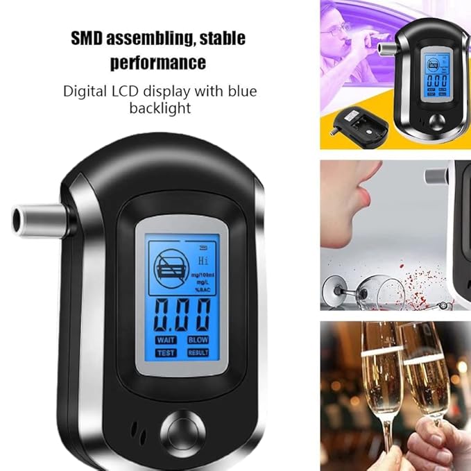 Portable Alcohol Detector Breathalyzer with 5 Mouthpieces , Digital LCD Breath Test Accurate Analyzer / Tester