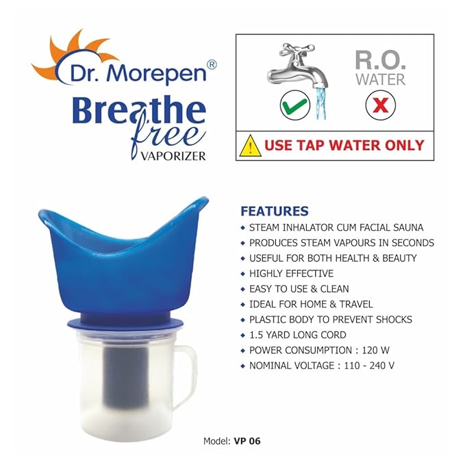 Dr. Morepen Breathe Free Vaporizer/steam inhaler - 600 Ml, Blue
