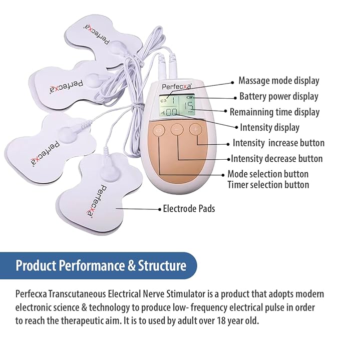 Perfecxa TENS Electrical Nerve Stimulation Digital Massage Machine For Body Pain Relief Management Physiotherapy (With 5 Massage Modes & 16 Intensity Levels)