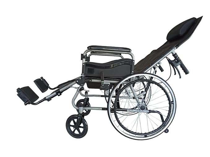 Karma Hydraulic Recliner Cum Commode - Ryder 8 wheelchair | Foldable | Wheelchairs for old people | With Premium U-Cut Seat and 3 D Headset| With Table | Detachable Armrest