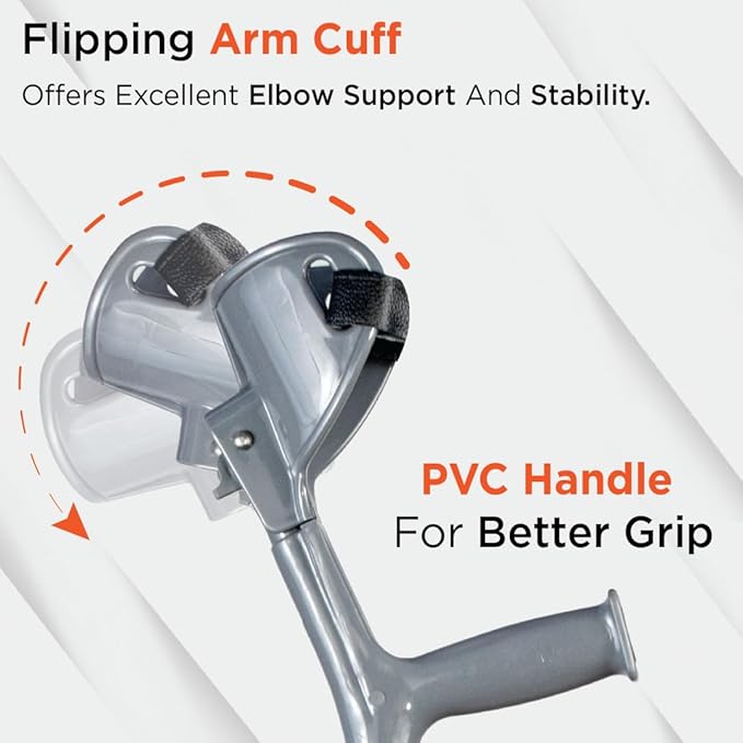 Vissco Elbow Crutch Quadripod Base with Height Adjustable & Movable Elbow Support, Light Weight (1 Piece) (Grey)
