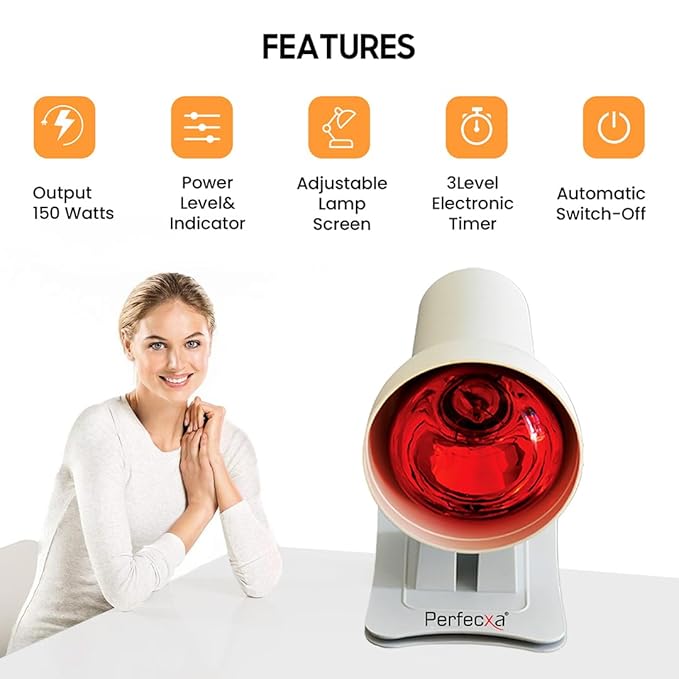 Perfecxa Infrared Lamp | Heat Therapy Lamp | Infrared Pain Relief Lamp (With Heating and Timing Controller) 150 Watts with Red Light with Light Colour