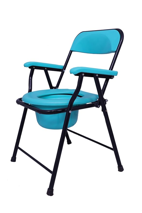 AUDITECH Premium Folding Commode Chair for Elderly, Disabled, and Pregnant Women – Shower Seat, Toilet Stool, Bedside & Over-Toilet Use, with Removable Bucket, Safe & Comfortable Design (random colour)