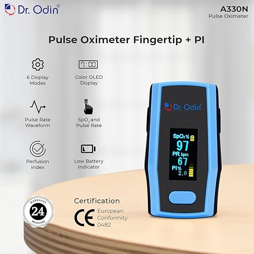 Dr. Odin A330N Pulse Oximeter with Quick Heart Rate and Oxygen Monitoring, OLED Display, Flex Finger Grip, Vibrant OLED
