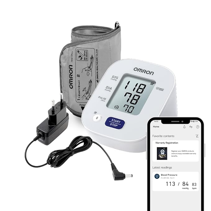 Omron HEM 7143T1A Digital Bluetooth Blood Pressure Monitor with Cuff Wrapping Guide & Intellisense Technology For Most Accurate Measurement (Adapter Included)