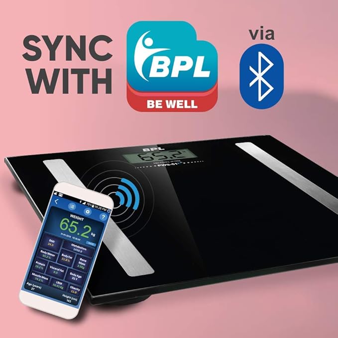 BPL Medical Technologies PWS-01 BT Bluetooth Enabled Weighing Machine and (BMI) (Black)