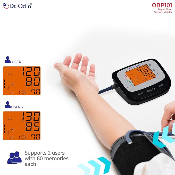 Dr. Odin OBP 101 Digital Blood Pressure Monitor - Arrhythmia Detection, Talking Function, LCD Display, Portable & Dual Power - 1 Year Replacement Warranty