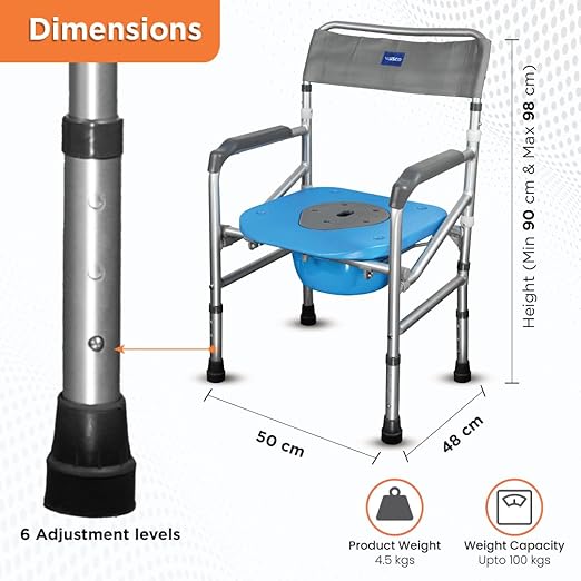 Vissco Comfort 3 in 1 Foldable & Height adjustable Commode Shower Chair (aluminium body)