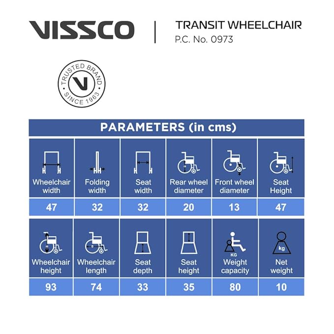 VISSCO lightweight Transit wheelchair sturdy body frame and compact design for easy travel