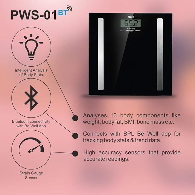 BPL Medical Technologies PWS-01 BT Bluetooth Enabled Weighing Machine and (BMI) (Black)