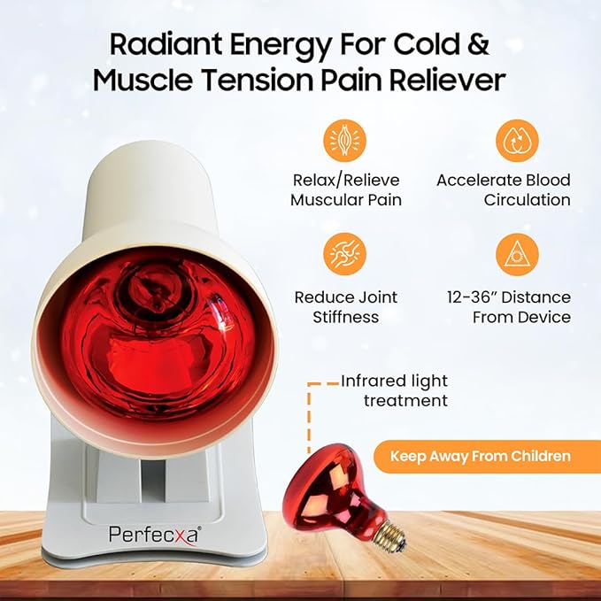 Perfecxa Infrared Lamp | Heat Therapy Lamp | Infrared Pain Relief Lamp (With Heating and Timing Controller) 150 Watts with Red Light with Light Colour