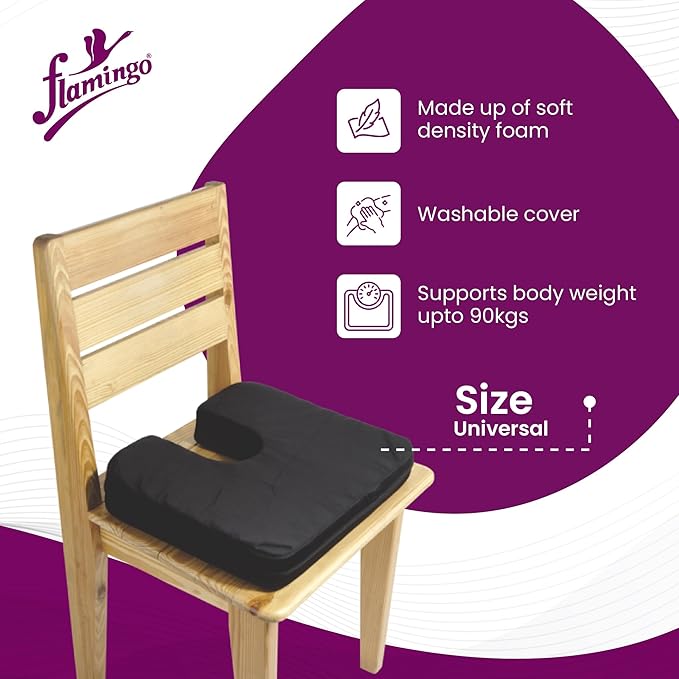 Flamingo Orthopedic Coccyx Pillow Tailbone Seat Cushion | Non-Slip High Density Memory Foam to Relieve Sciatica, Lumbar Back Pain Relief from Tailbone, Sciatica & Lower Back Chairs & car Seats | Soft