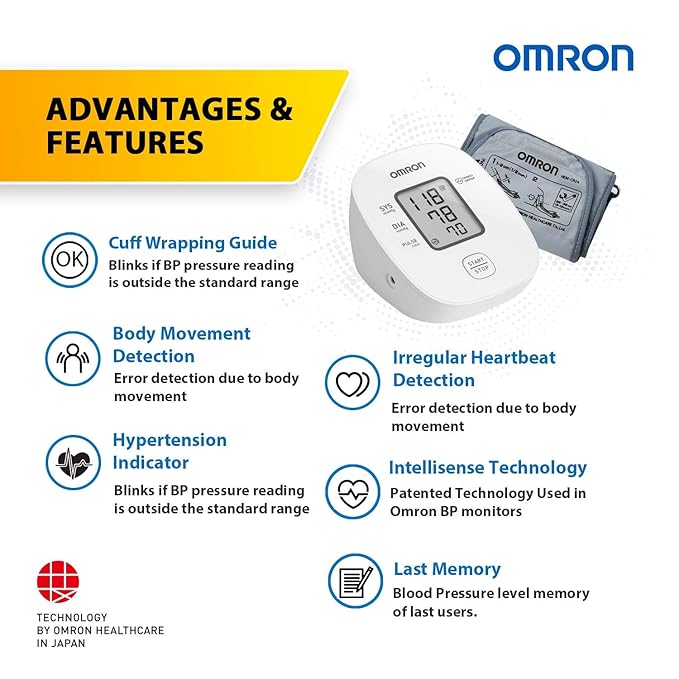 Omron HEM 7121J Fully Automatic Digital Blood Pressure Monitor with Intellisense Technology & Cuff Wrapping Guide for Most Accurate Measurement