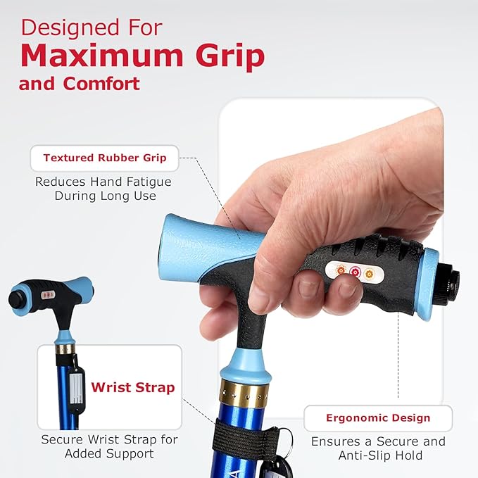 Antara AGEasy Lumina Unibase Walking Stick with Built-in LED Torch for Old People