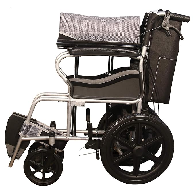 KARMA Ryder Aluminium frame lightweight attendant wheelchair with handbrakes.