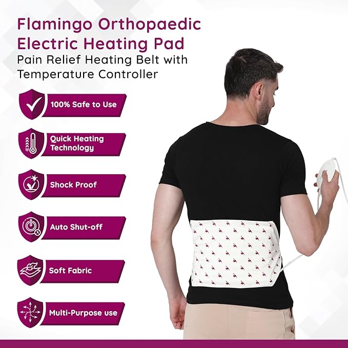 Flamingo Orthopaedic Electric Heating Pad | Heat Belt with Temperature Controller | Pain Relief Heating Belt for Lower Back, Knee, Shoulder, Cramps, and Neck | Heat Pad Back Pain Relief | X-Large
