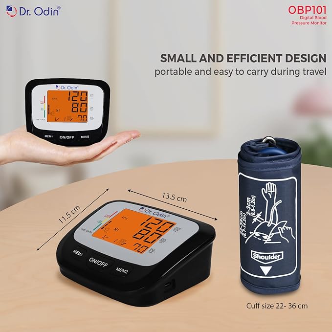Dr. Odin OBP 101 Digital Blood Pressure Monitor - Arrhythmia Detection, Talking Function, LCD Display, Portable & Dual Power - 1 Year Replacement Warranty