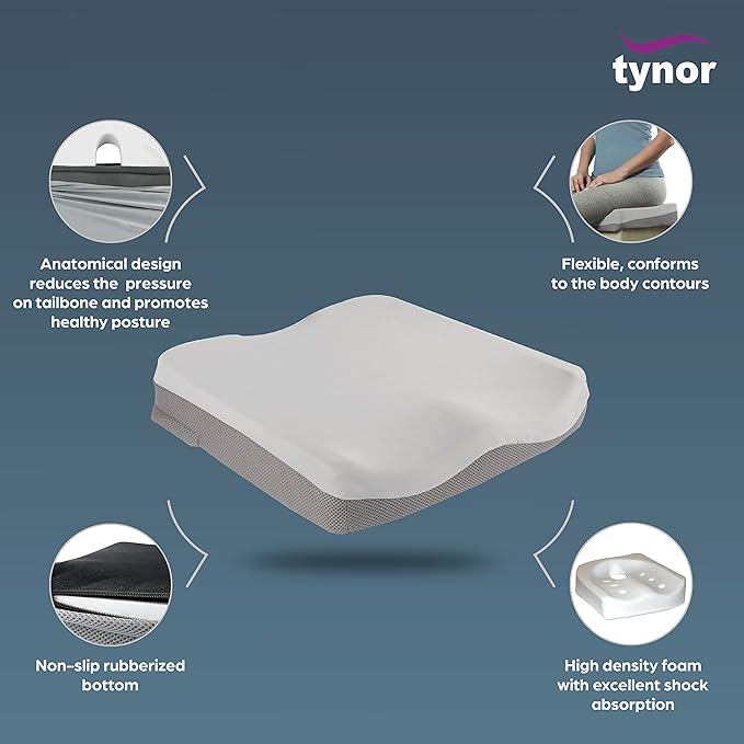 Tynor Coccyx Cushion Seat, for men & women, Foam Comfort for Tailbone Pain Relief, for Home, Office Chairs & Car Seats | Universal Size