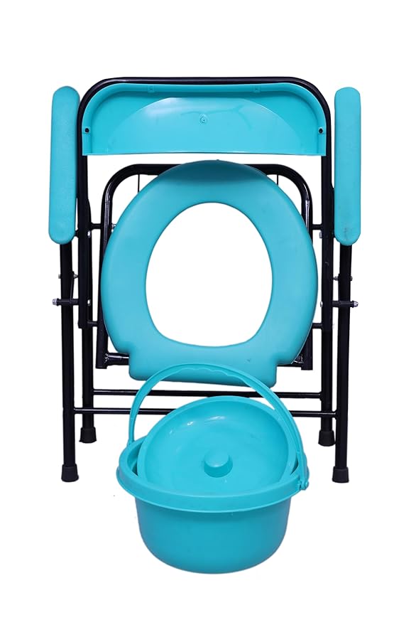 AUDITECH Premium Folding Commode Chair for Elderly, Disabled, and Pregnant Women – Shower Seat, Toilet Stool, Bedside & Over-Toilet Use, with Removable Bucket, Safe & Comfortable Design (random colour)