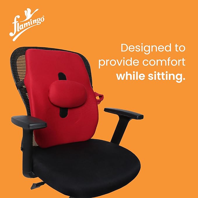 Flamingo Back Rest Support for Orthopedic Lumbar Support | Memory Foam Back Rest Cushion | Designed for Chairs, Car Seat | Improves Posture with Adjustable Seat Cushion