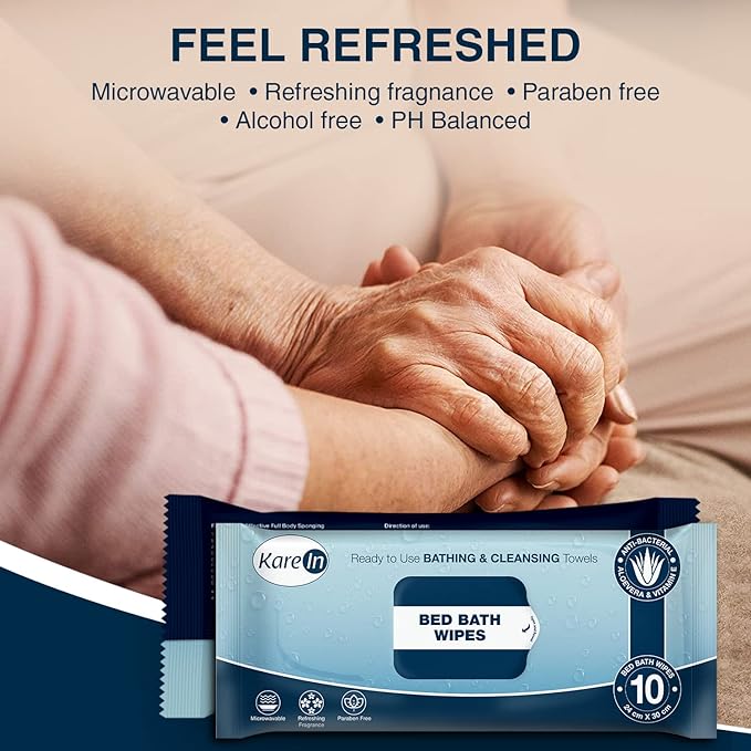 KareIn Bed Bath Wipes, Adult Wet Wipes, Adult Bath Wipes, Anti Bacterial, Ready To Use Cleansing Towels, Refreshing Sponge Bath Towel, For Men & Women