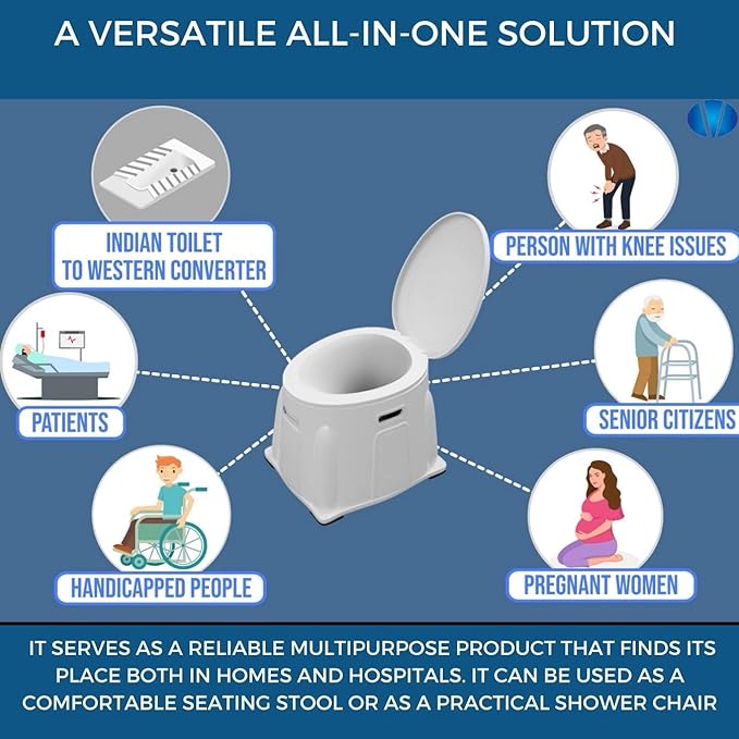AUDITECH Heavy Duty Portable Indian Toilet To Western Convertor | Toilet Stool | Toilet Commode For Patients | Indian Commode Stool | Portable Toilet Seat For Adult, Handicap People, White