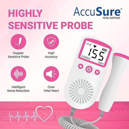 AccuSure Fetal Doppler Heartbeat Monitor for Pregnancy 50-240BPM Measuring Range 2.5MHz Fetal Heart Rate Detector with TFT Display