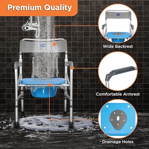 Vissco Comfort 3 in 1 Foldable & Height adjustable Commode Shower Chair (aluminium body)