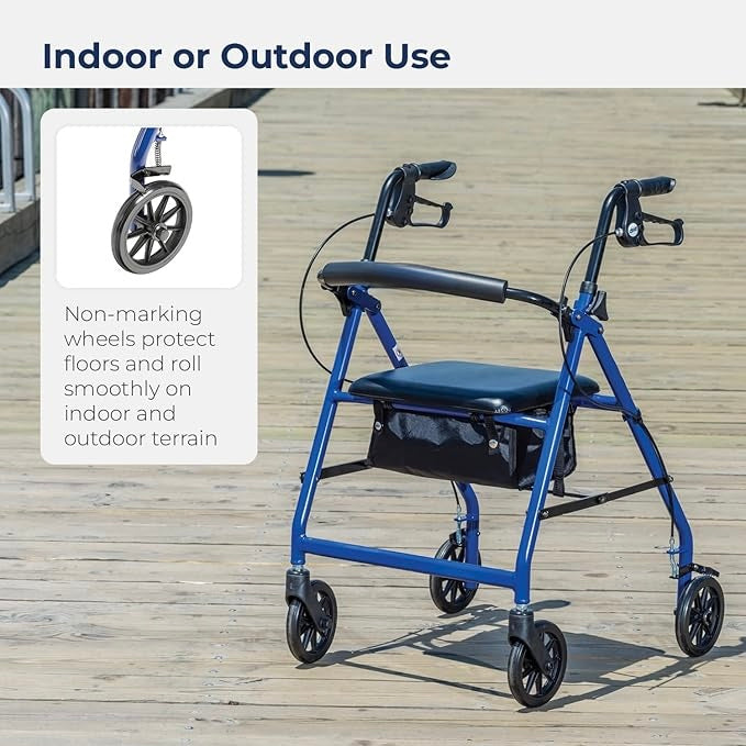 AUDITECH Rollator Walker with 4 wheels, brakes and seat for elderly and physically disabled people