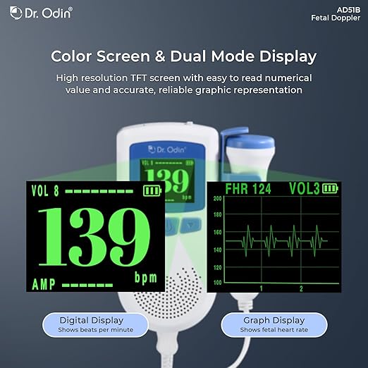 Dr. Odin (AD51B) Fetal Doppler | Fetal Heart Rate Monitor for Home and Clinic with Smart Noise Reduction, Autocorrelation Algorithm
