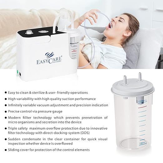 EASYCARE German Tech Portable Phlegm Suction Machine with 1000ml Jar - Effective and Reliable Respiratory Care Solution