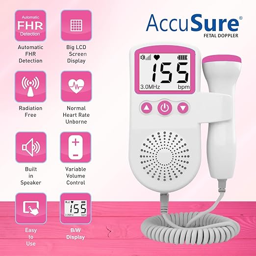 AccuSure Fetal Doppler Heartbeat Monitor for Pregnancy 50-240BPM Measuring Range 2.5MHz Fetal Heart Rate Detector with TFT Display