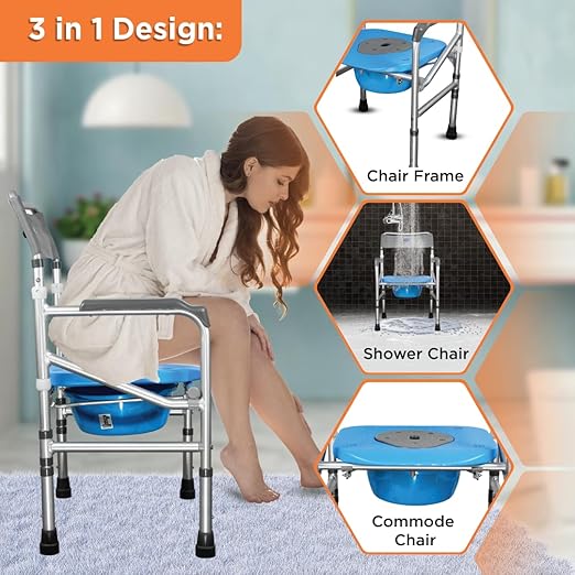 Vissco Comfort 3 in 1 Foldable & Height adjustable Commode Shower Chair (aluminium body)