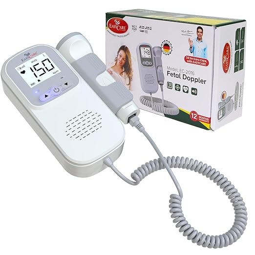 EASYCARE (German Tech.) Radiation Free, High Performance, Intelligent Dynamic Detection with Low Power Indicator Fetal Doppler Machine with High sensitivity Probe