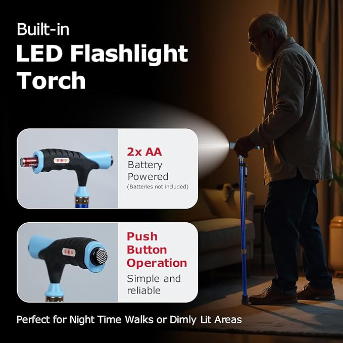 Antara AGEasy Lumina Unibase Walking Stick with Built-in LED Torch for Old People