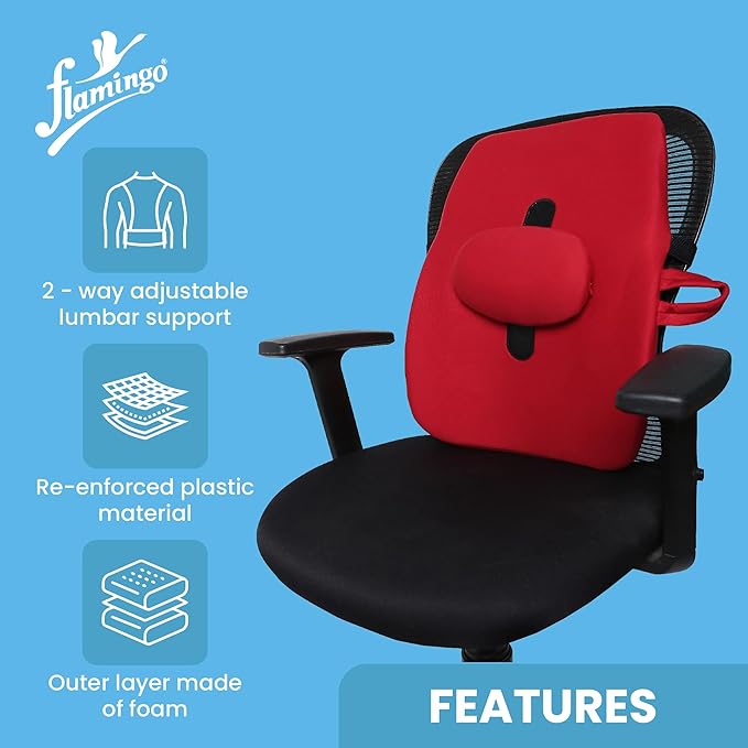 Flamingo Back Rest Support for Orthopedic Lumbar Support | Memory Foam Back Rest Cushion | Designed for Chairs, Car Seat | Improves Posture with Adjustable Seat Cushion