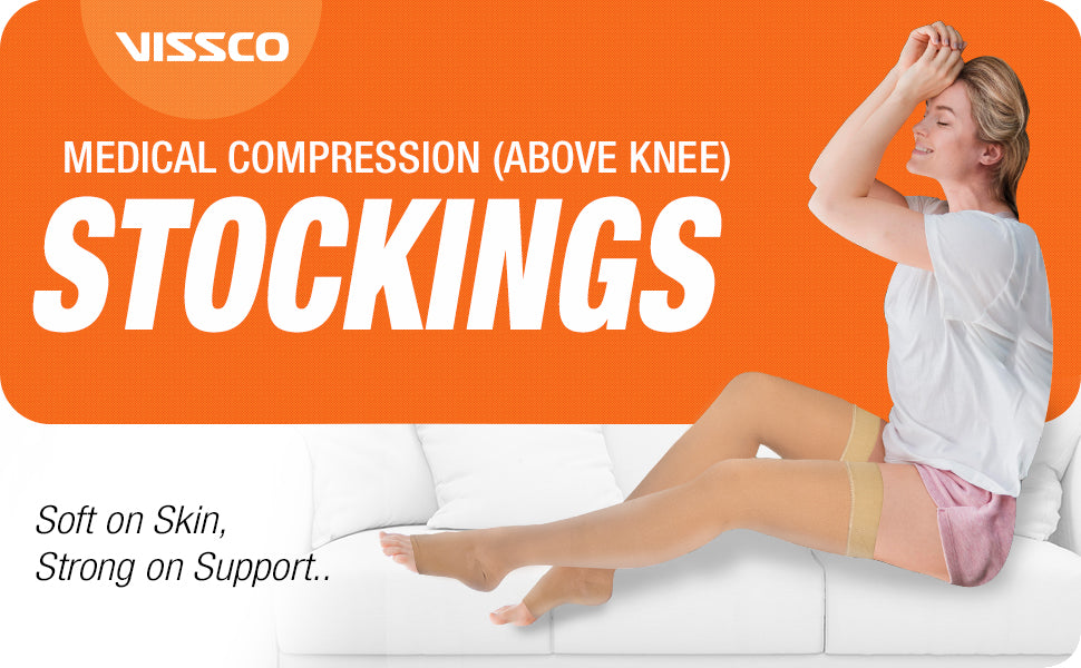 VISSCO Medical Compression Stockings, Class 2 (Thigh Length), Improve Blood Circulation, Varicose Vein, Swollen, Aching Legs, Pain Relief