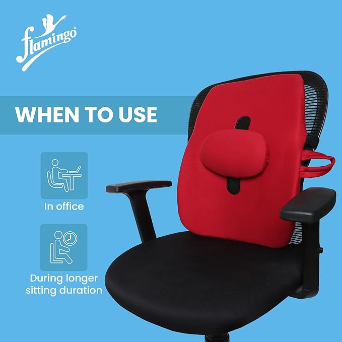 Flamingo Back Rest Support for Orthopedic Lumbar Support | Memory Foam Back Rest Cushion | Designed for Chairs, Car Seat | Improves Posture with Adjustable Seat Cushion