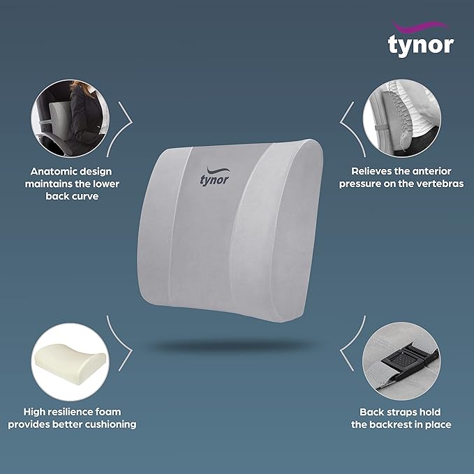TYNOR Lumbo back rest for lower back support, comfortable sitting position for office and car. Ideal for all ages