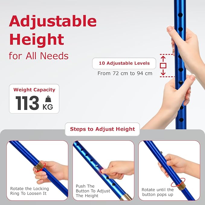 Antara AGEasy Lumina Unibase Walking Stick with Built-in LED Torch for Old People