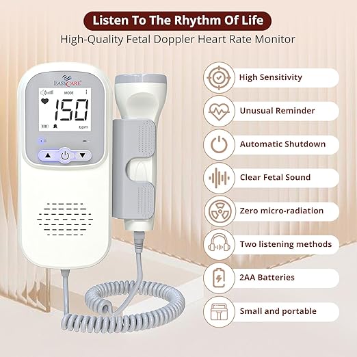 EASYCARE (German Tech.) Radiation Free, High Performance, Intelligent Dynamic Detection with Low Power Indicator Fetal Doppler Machine with High sensitivity Probe