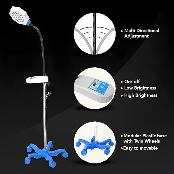 AUDITECH Hexa Shape LED O.T. Light Standing Spot Type Surgical Light - for Precise Inspection and Medical Procedures (21 LED Spotlight)