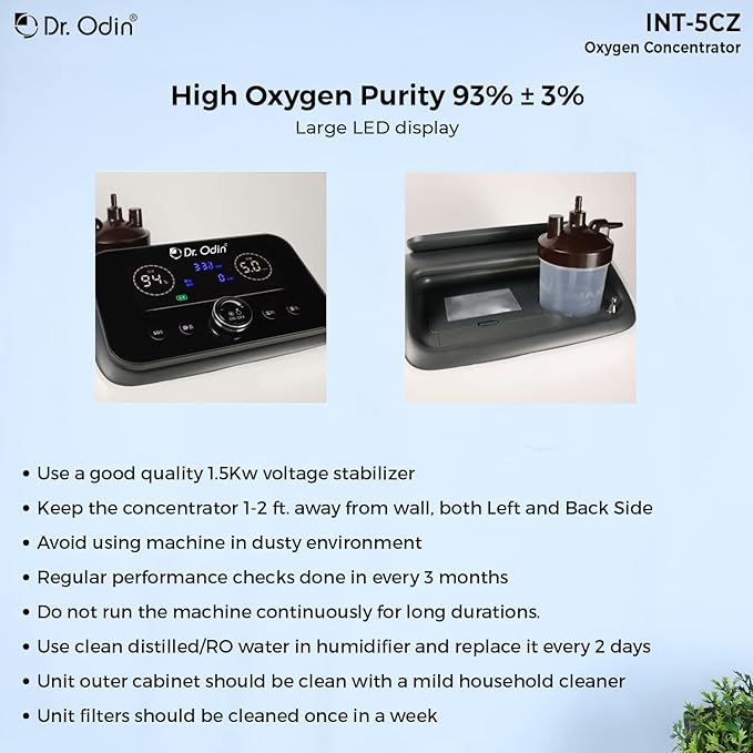 Dr. Odin Oxygen Concentrator Proffessional 5 Ltr Delivery Rate (0.5-5LPM) INT-5CZ Oxygen Concentrator (220 W)