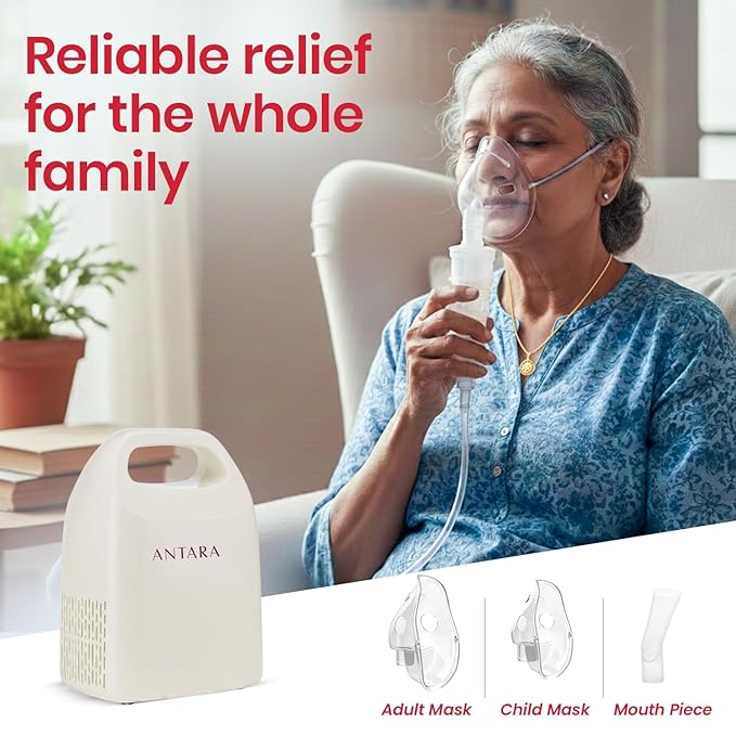 AGEasy ANTARA Nebuliser Machine for Adult and Kids with 2 Masks, 1 Mouthpiece & 5 Filters (White)