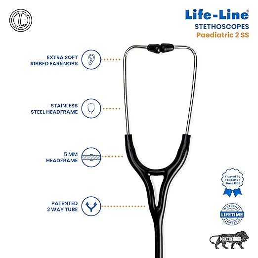 LIFE LINE Paediatric 2 SS Stethoscope | Dual Diaphragm Chest Piece for Paediatric and Neonatal | 2-way Tube | Suitable for Doctors, Nurses, Students